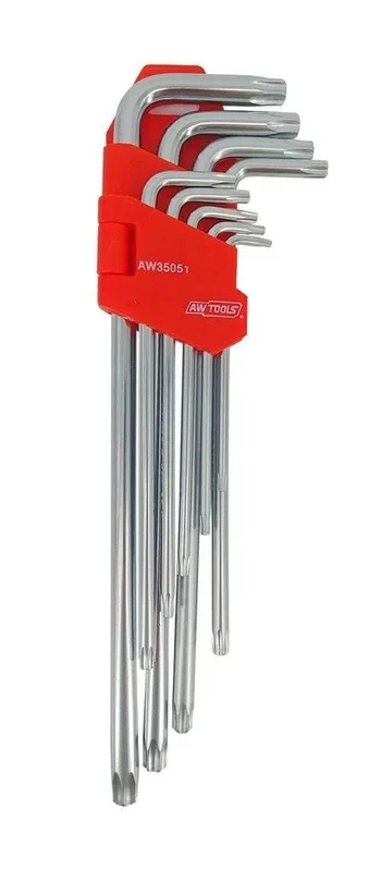 Juego de Llaves Torx Muy Largo Awtools Black Line 9 piezas, herramienta de alta calidad, ideal para tornillos Torx de difícil acceso, duraderas, resistentes y ergonómicas