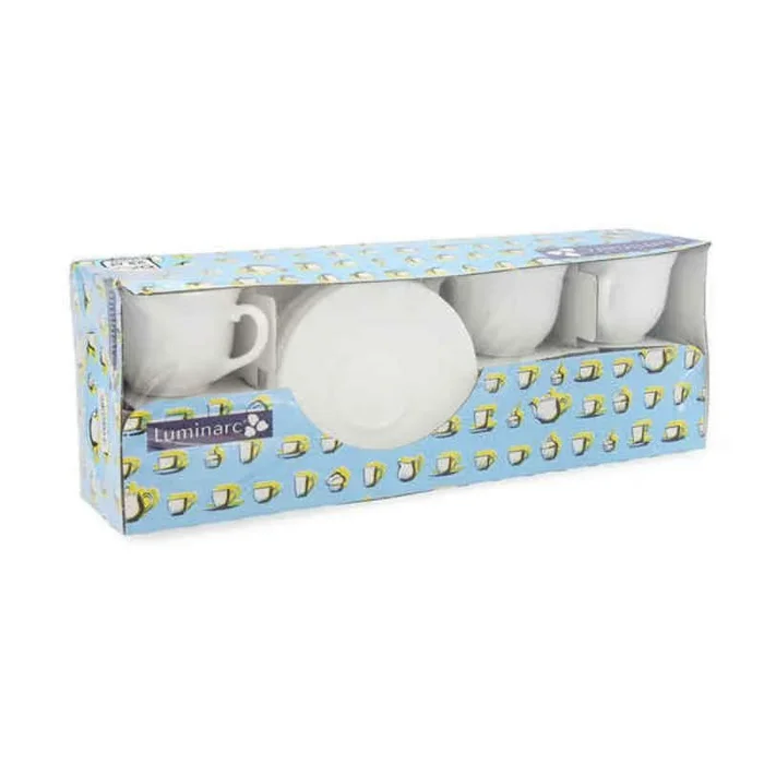 Juego de tazas con platos luminarc trianon (6 pcs) blanco vidrio 220 ml (12 piezas)