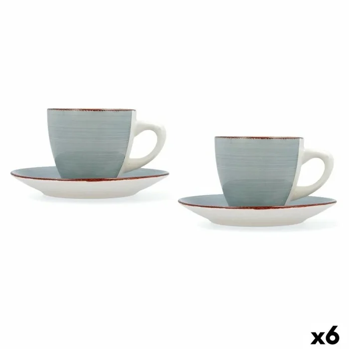 Juego de tazas con platos quid vita morning azul cerámica (4 piezas) (6 unidades)