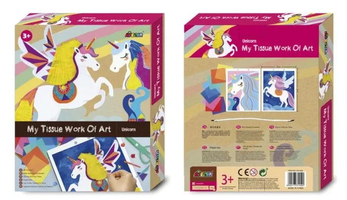 Juego manualidades papel de seda unicornio