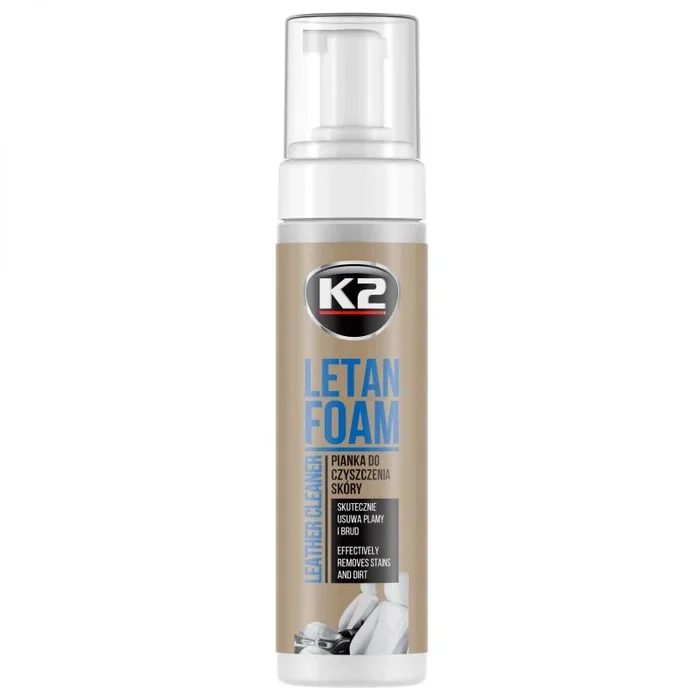 K2 Pianka para Limpiar Cuero Letan Foam 200ml, Limpiador Especializado para Cuero, Elimina Manchas y Protege, Fórmula Suave, Fácil Aplicación, Ideal para Vehículos y Accesorios.