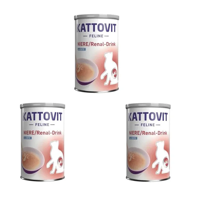 Kattovit Niere/Renal-Drink Pato | Paquete de 24 | 24 x 135 ml | Alimento complementario para Gatos Adultos | Trozos de Carne con Pato | para apoyar la función renal