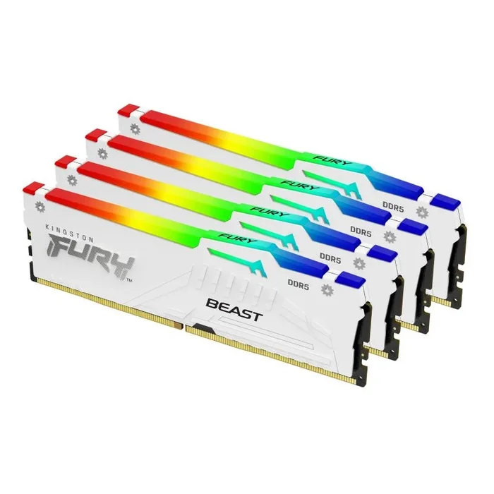 Kingston FURY Beast Blanco RGB XMP 64GB 5200MT/s DDR5 CL40 DIMM Memoria gamer para Ordenadores de sobremesa Kit de 4 – KF552C40BWAK4-64