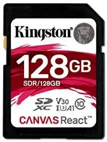 Kingston SDR/128GB Tarjeta Sd Canvas React de 128 Gb, 128 gb, Negro