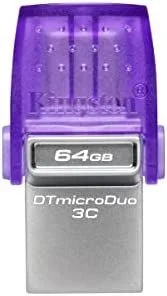 Kingston Technology DataTraveler microDuo 3C unidad flash USB 64 GB USB Type-A / USB Type-C 3.2 Gen 1 (3.1 Gen 1) Púrpura, Acero inoxidable