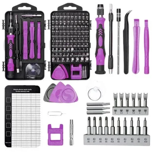 Kit de Destornilladores Magnéticos de Precisión 122 En 1 (Morado)