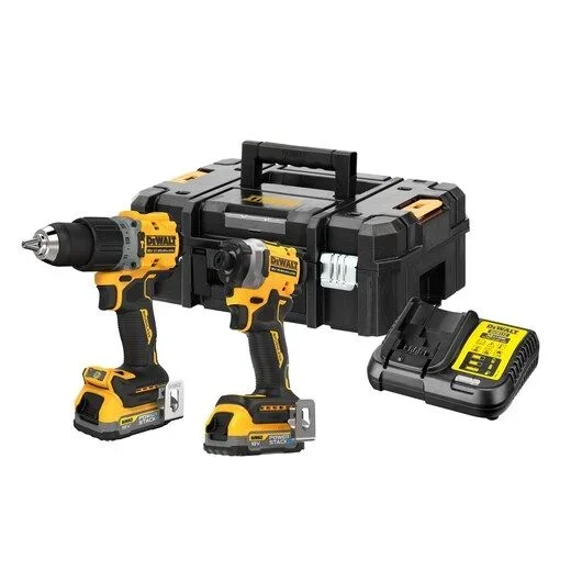 Kit de Herramientas Eléctricas DEWALT DCK2050E2T-QW, 18V, Batería, Incluye Taladro Percutor y Amoladora Angular, Potente y Versátil para Trabajos Profesionales
