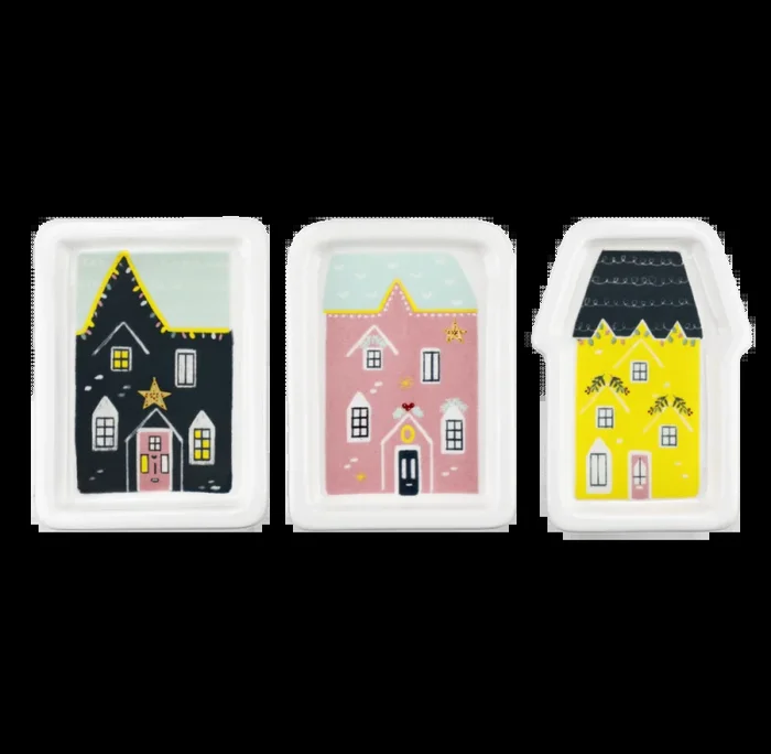 KitchenCraft Cascanueces Juego de Platos Decorativos de Cerámica, 3 Piezas, En Caja de Regalo, Mixto