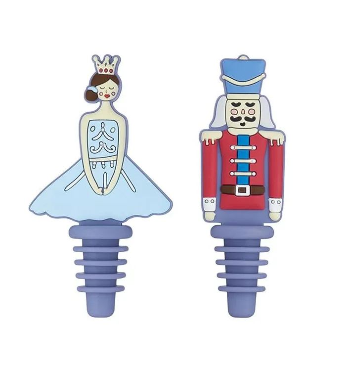 KitchenCraft The Nutcracker Collection Tapones de Botella Navideños, Silicona, Multicolor, Set de 2