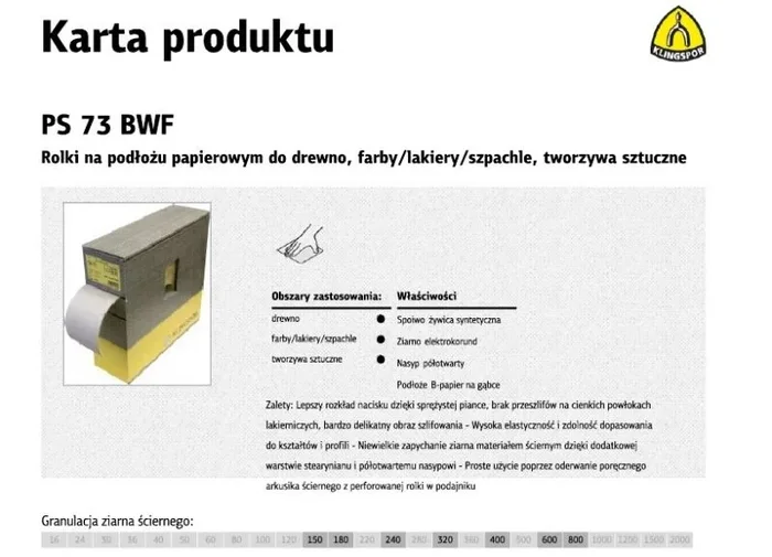 Klingspor 321756 Rollos con Soporte de Papel, PS 73 BWF, Grano 180, 115 x 25000 mm