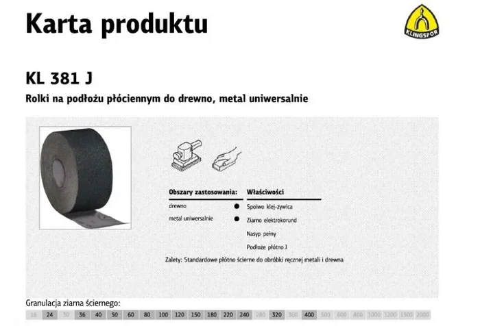 Klingspor rolka na podłożu płóciennym kl381j 150mm gr.180 (50mb)