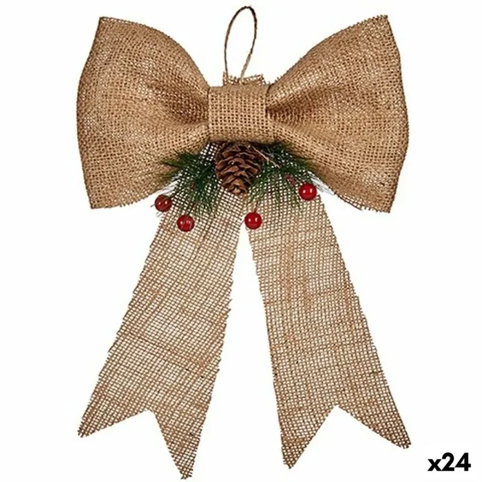 Krist+ Adorno Navideño Lazo Marrón Rojo Verde Fibra Natural 19 x 3 x 26 cm (24 Unidades)