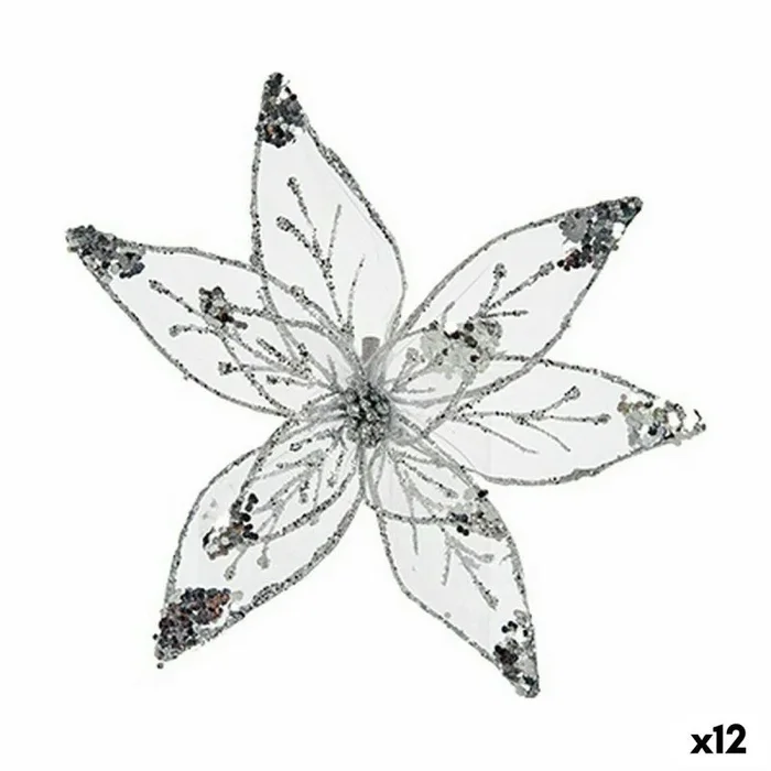Krist+ Flor Decorativa Plateado Plástico 25 x 25 x 7 cm (12 Unidades)