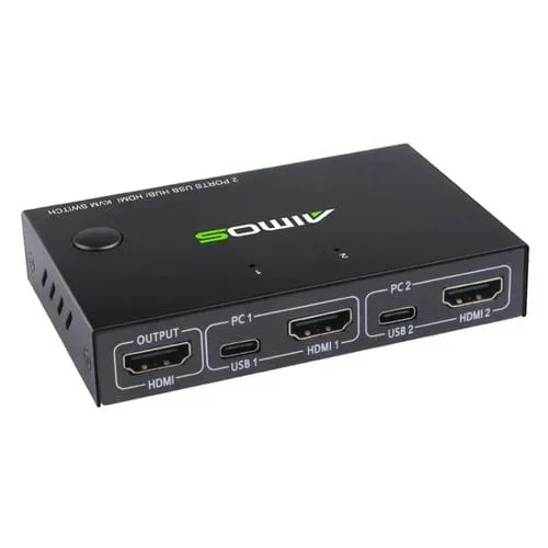 KVM Switch Aimos Am-Kvm201Cc 2 Puertos USB Hub HDMI sin Cable de Extensión