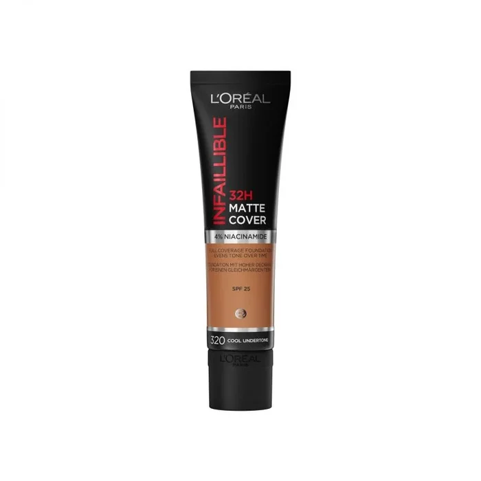 L’Oréal Paris – Base de maquillaje mate de alta cobertura, Resistente al agua – De larga duración – Ligera y matificante – SPF 25 – Infaillible 32H Matte Cover – Tono: 320 Rosa – 30 ml