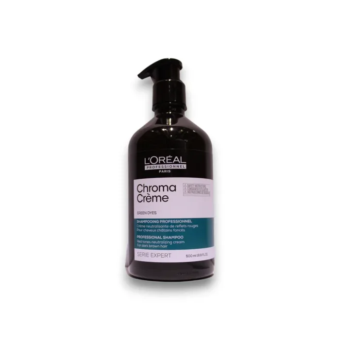 L’Oréal Professionnel, Champú neutralizante de tonos rojizos, Para cabello castaño oscuro o negro, Textura cremosa con pigmentos verdes, Chroma Crème, SERIE EXPERT, 500 ml