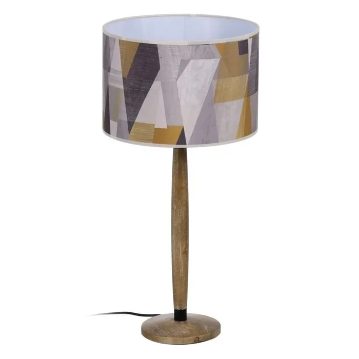 Lámpara de mesa de madera con pantalla abstracta de tela natural de Ø 30×62 cm