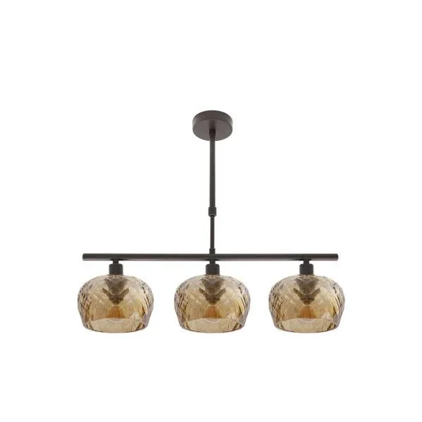 Lampara estela 3xe14 marron regx55x13 cm c/tulipas cristal tallado ambar