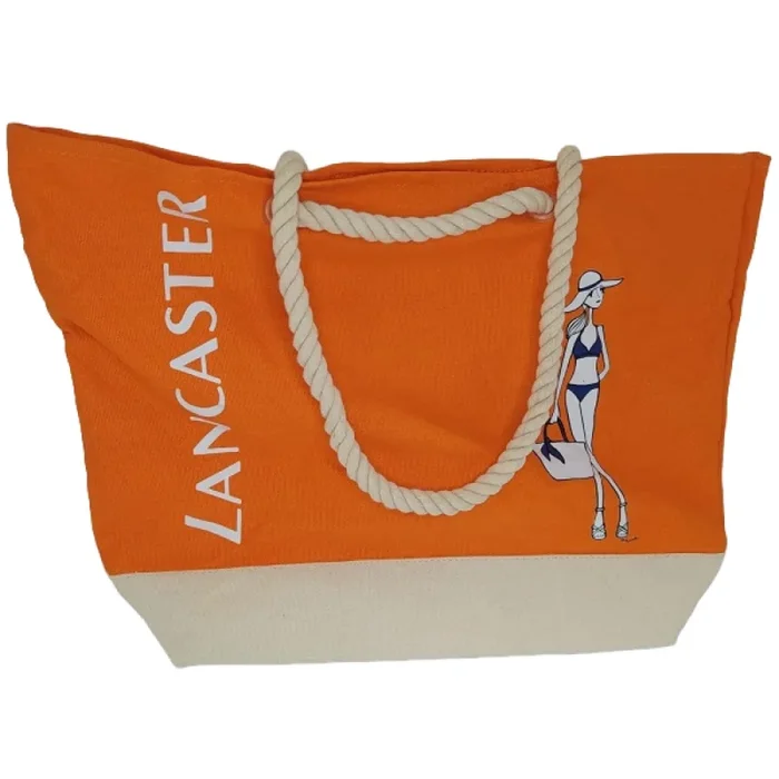 Lancaster bolso de playa naranja, material resistente, diseño espacioso 44×26 cm, perfecto para llevar tus esenciales con estilo y comodidad.