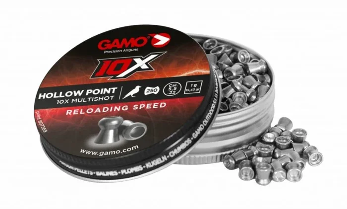 Lata de 250 balines Gamo 10X Hollow Point, calibre 5,5 mm, expansivo, destructivo y alta precisión, 6322547