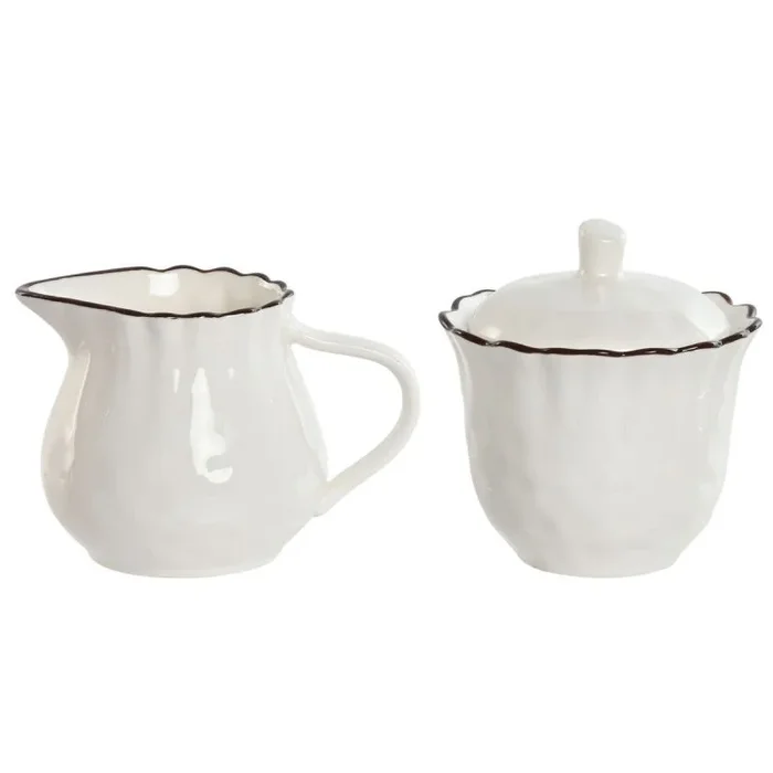 Lechera y azucarero home esprit blanco marrón porcelana 250 ml 12 x 8,4 x 8 cm 2 piezas