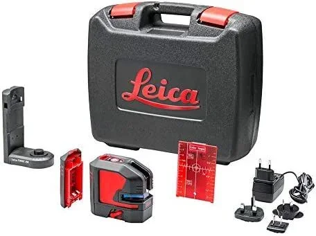 Leica Lino L2: Nivel láser de líneas cruzadas con batería Li-Ion, cargador y adaptador magnético innovador en una carcasa (láser rojo, alcance de trabajo: 25 m)