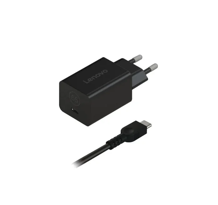 Lenovo Adaptador GAN Nano de 65 W (Carga Rápida PC y Dispositivos Móviles, USB-C, Voltajes de Salida Ajustables, Compacto) Cable 1,8 m – Color Negro