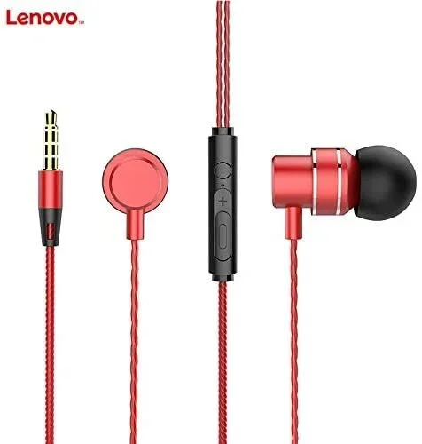 Lenovo HF118 – Auriculares In Ear con Cable y Micrófono, Conector para Auriculares de 3,5 mm – Rojo
