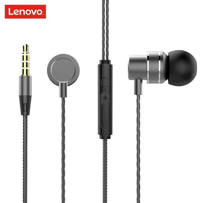 Lenovo hf118 black wired headset with mic (deep bass, tangle free cables, volume slider, 3.5mm gold