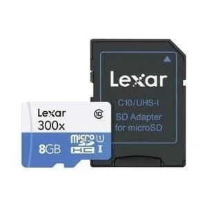 Lexar microsd-hc mobile: 8gb class 10 uhs-i 300x, lect.45mb/s escr.10mb/s +adaptador a sd