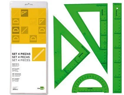 Liderpapel Juego Escuadra Cartabon Regla 30 Cms Y Semicirculo En Petaca Verde