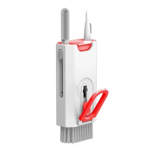Limpiador de Auriculares Q8 8 en 1 Multifunción Lápiz Teclado Teléfonos Móviles (Blanco + Rojo)