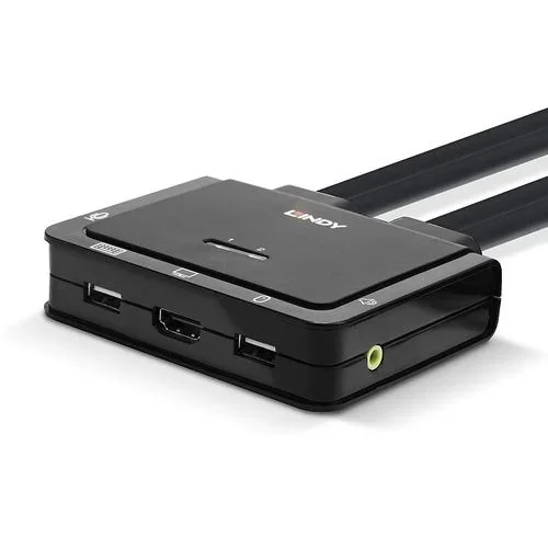 LINDY Conmutador KVM de 2 puertos HDMI 18G, USB tipo C, USB 2.0 y cable de audio