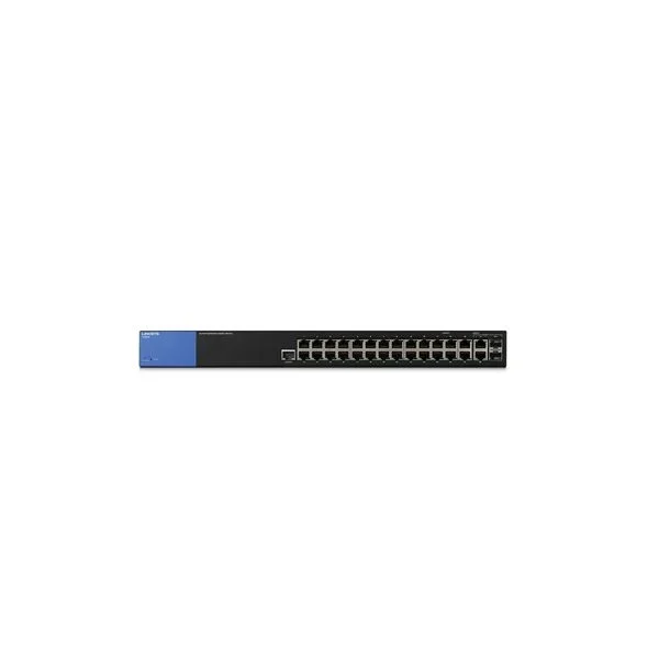Linksys LGS528-EU – Managed Switch Gigabit administrado para Empresas de 28 Puertos (2 Puertos Mini-GBIC, IPv6, estándar EEE 802.3az), Negro y Azul