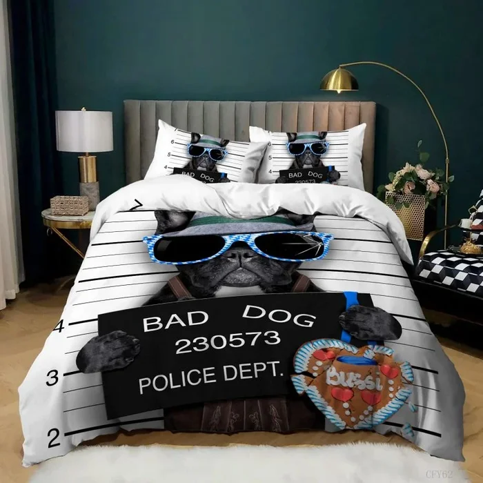 LISaINmAy Juego de funda nórdica para cachorro, sin planchar, con gafas, funda nórdica, juego de ropa de cama, 3 piezas con cierre de cremallera + 2 fundas de almohada (doble (200 x 200 cm), perro 01)