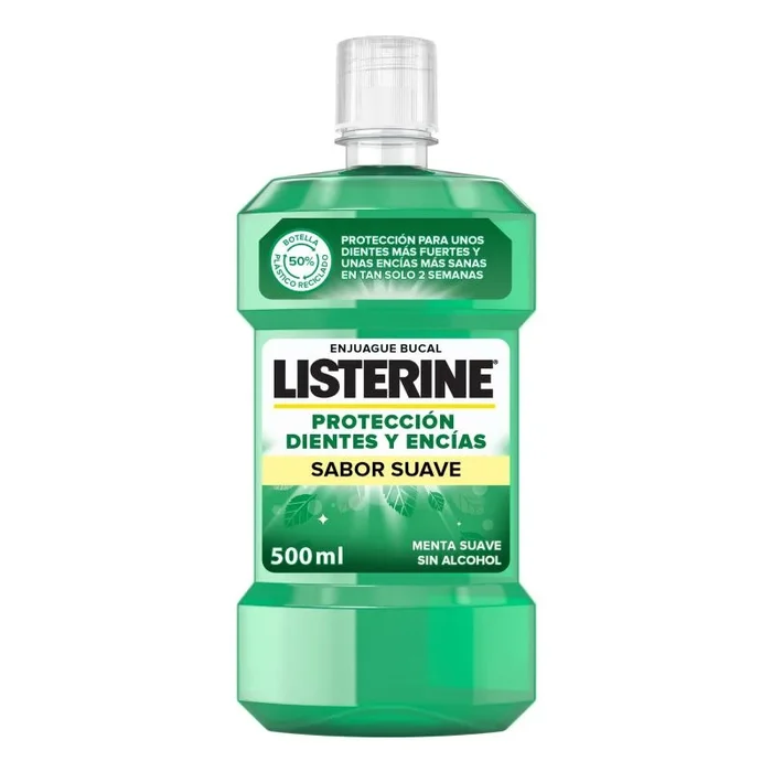 Listerine Protección Dientes y Encías Sabor Suave (1×500 ml), enjuague bucal 0% alcohol, colutorio encías y dientes con 10 beneficios en 1, enjuague bucal sin alcohol