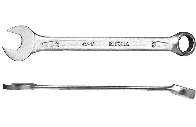 Llave combinada Kuźnia 32 mm Cr-V RWPn, ideal para trabajos de alta resistencia, acero cromado, cumple con norma PN-ISO 7738, durabilidad y fiabilidad superior