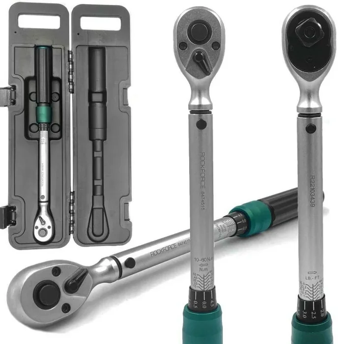 Llave dinamométrica premium 1/2″ 10-60 Nm – Llave de clic con 72 dientes, bloqueo rápido, marcha derecha/izquierda, acero Cr-V duradero, mango antideslizante, incluye maletín de plástico resistente