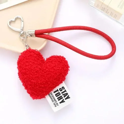 Llavero Peluche Lana Sintética Forma Corazón para Teléfono Móvil (Rojo)