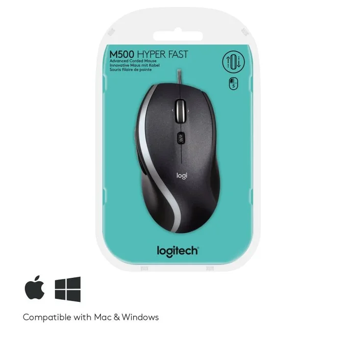 Logitech M500 – Ratón láser con cable, color negro