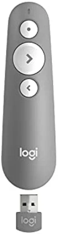 Logitech R500s, Dispositivo de Presentación Láser de Clase 1, Bluetooth y USB, para presentaciones, Compatibilidad universal, Radio de acción de 20 m, personalizable – Gris claro
