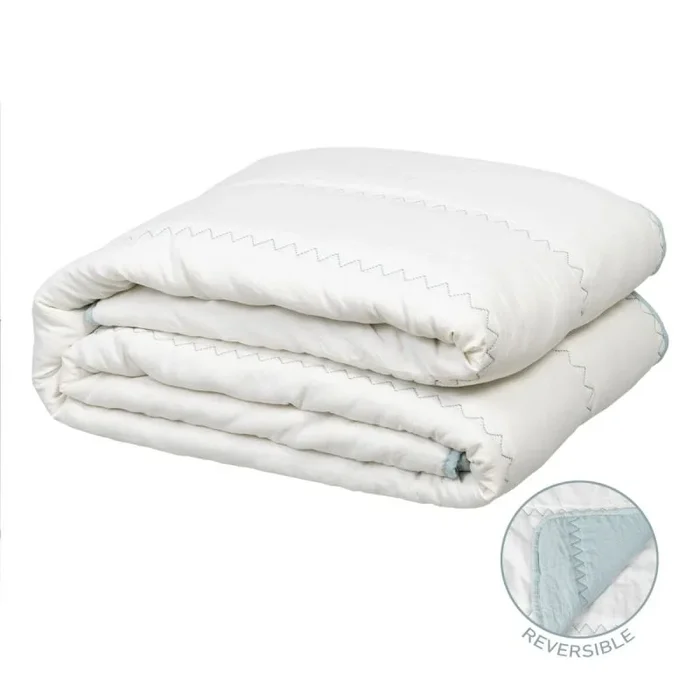 LOLAhome Edredón Reversible con Bordado en zig Zag Beige y Azul de Microfibra para Cama de 105 cm