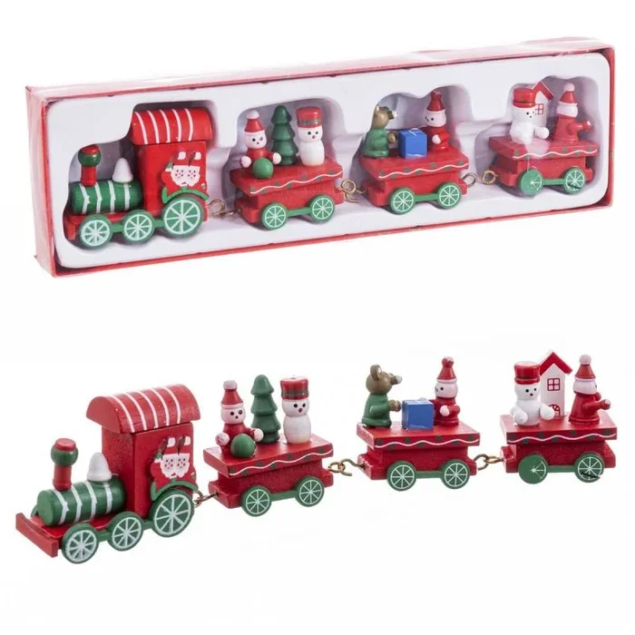 LOLAhome Figura de Navidad de Tren de Madera Rojo de 25 cm