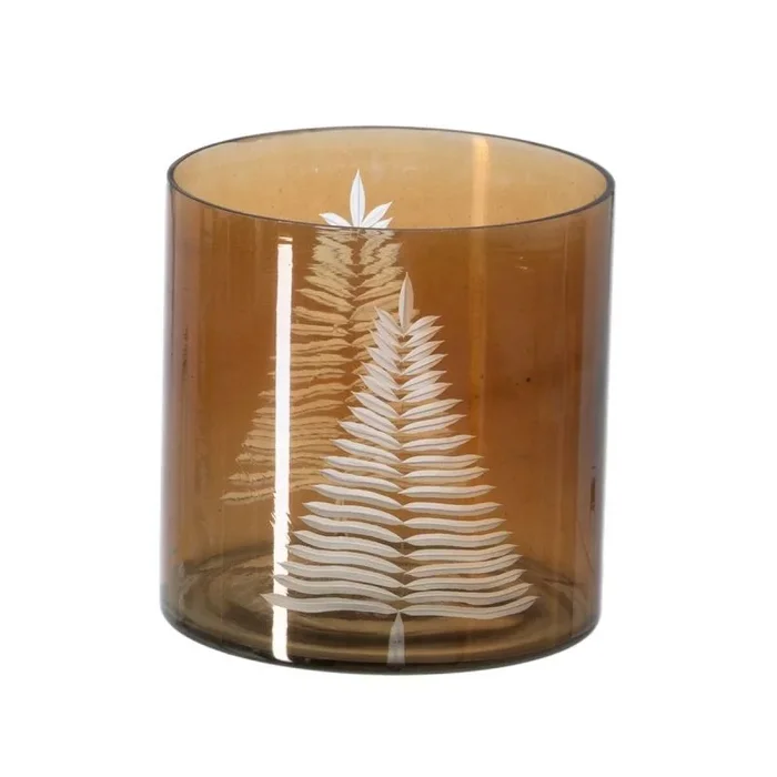 LOLAhome Portavelas Tallado Hoja marrón de Cristal de Ø 15×15 cm
