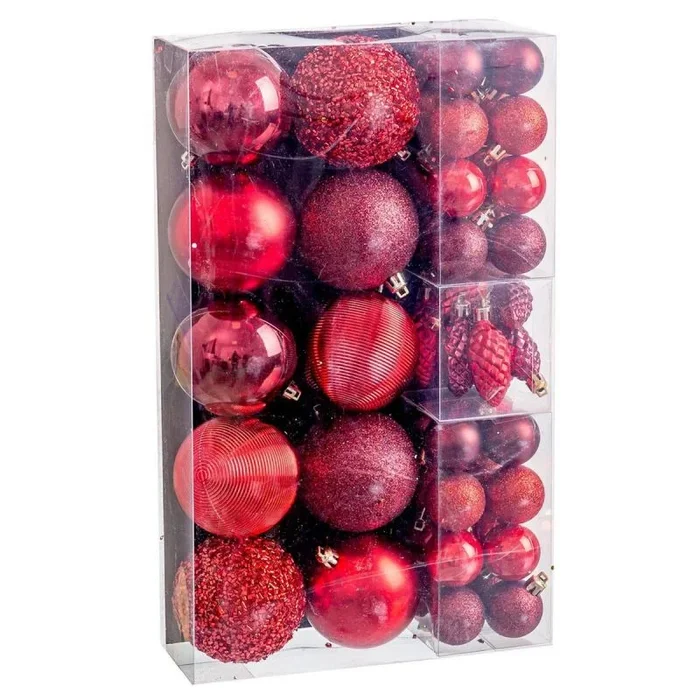 LOLAhome Set de 50 Bolas de Navidad combinadas de plástico Rojas