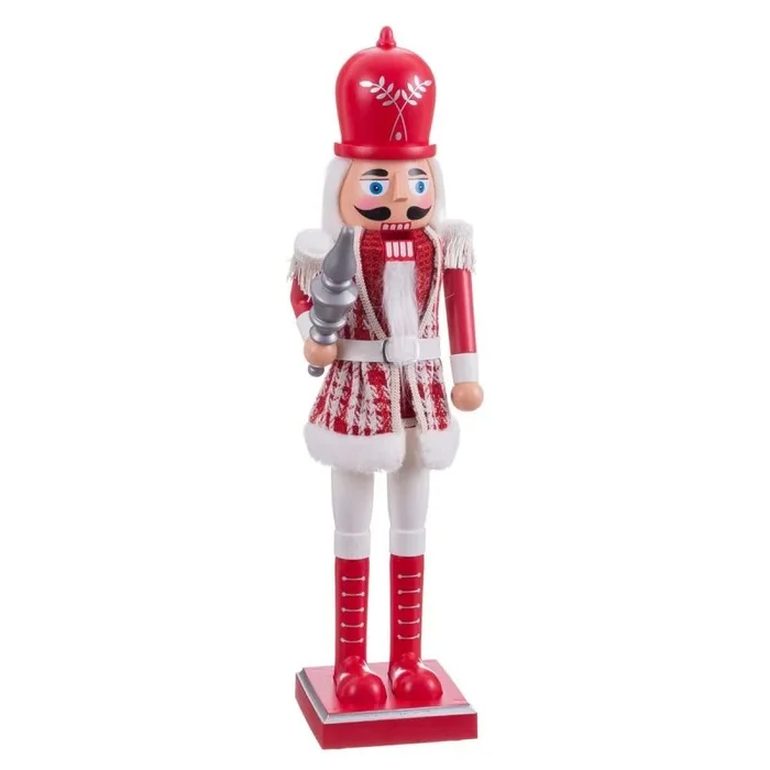 LOLAhome Soldado Cascanueces de Navidad con música y Movimiento de 52 cm (Rojo y Blanco)