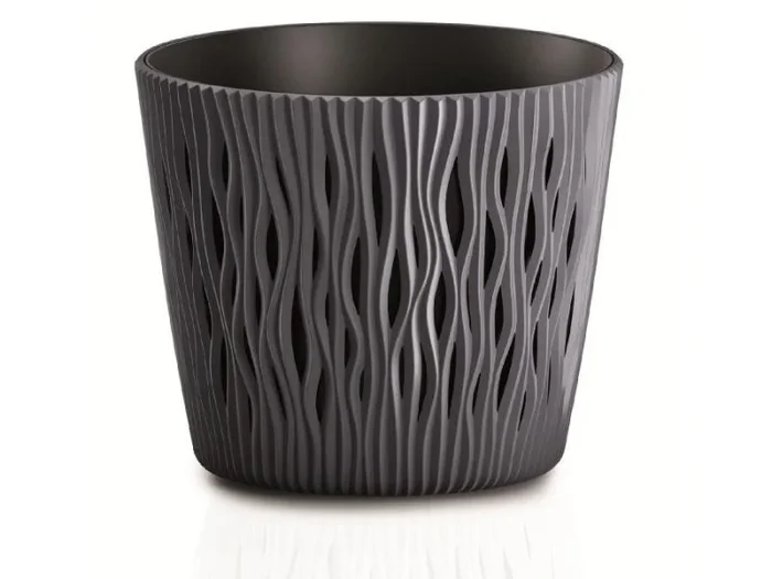 Maceta redonda de plastico Sandy Round en color antracita 12 (largo) x 12 (ancho) x 11,1 (alto) cm