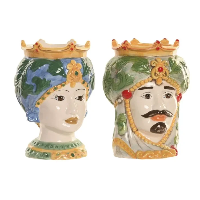 Macetero home esprit verde multicolor porcelana 15 x 15 x 26.5 cm (2 unidades)