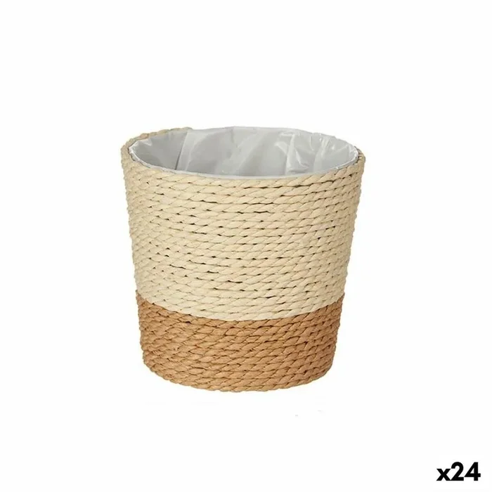 Macetero marrón natural cuerda plástico 11 x 10,5 x 11 cm (24 unidades)