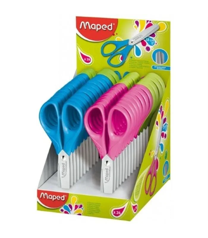 Maped tijeras escolares essentials 13cm simétricas c/surtidos caja expositora de 24u